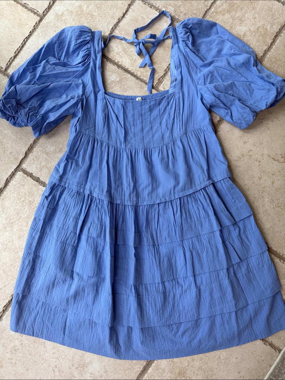 Anthropologie Periwinkle Puff-Sleeve Tiered Mini Dress